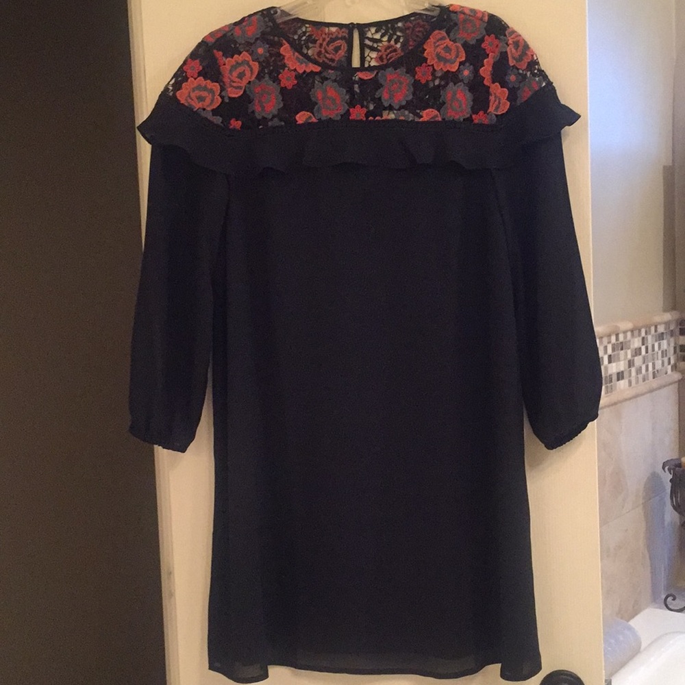 Loft dress, A line, black with lace/flower detail